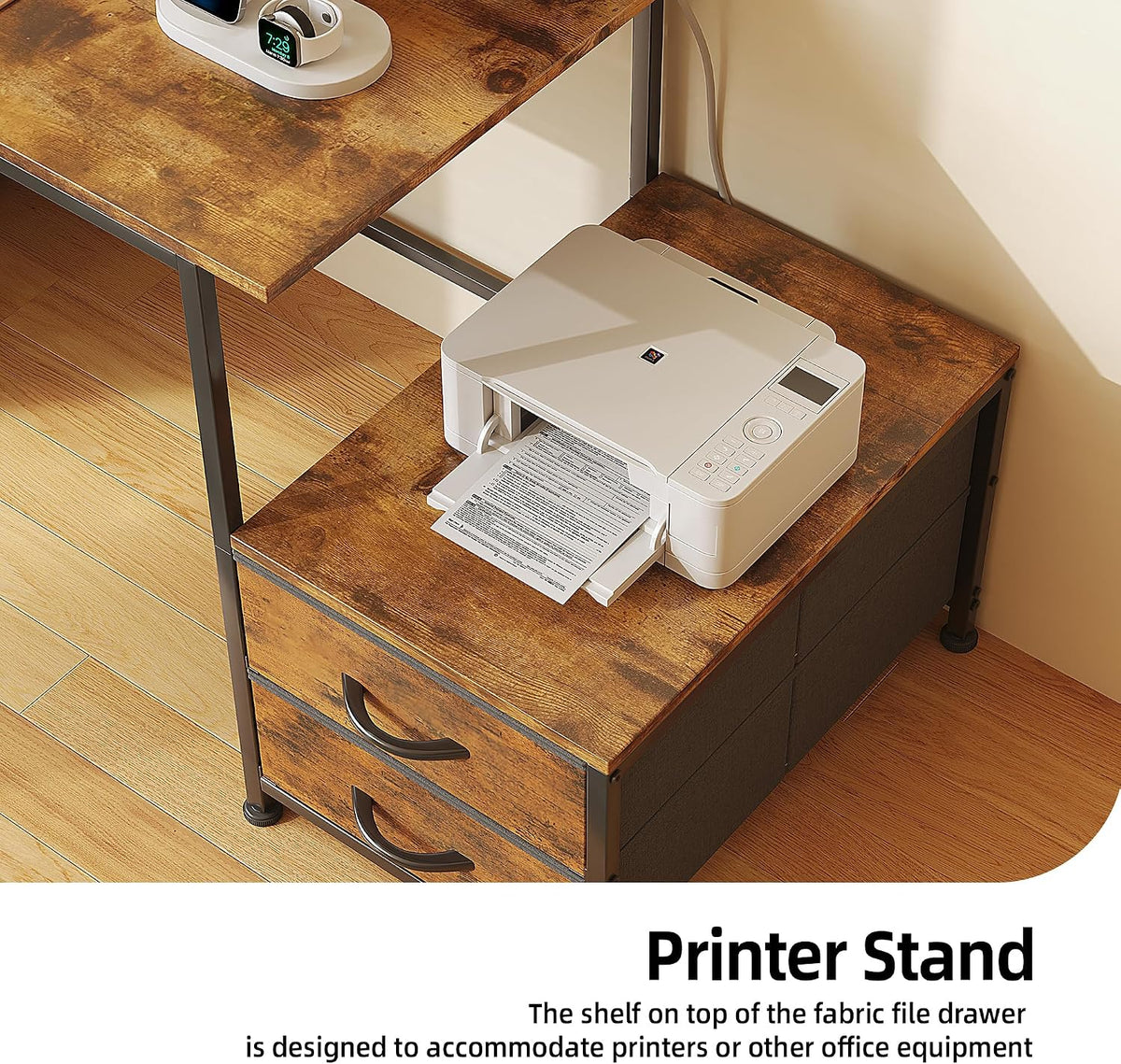 52 Inch Office Desk with 6 Drawers and Printer Space for Storage, Reversible ...
