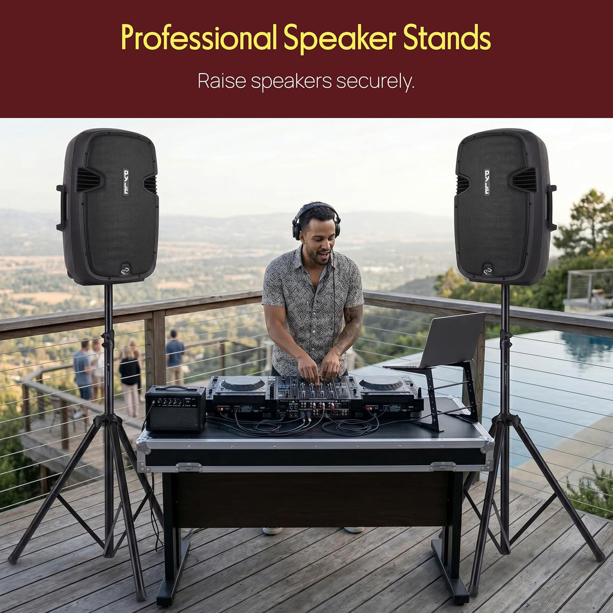 Pyle Universal Dual PA DJ Tripod 2 Speaker Stand Kit with Adjustable Height &...
