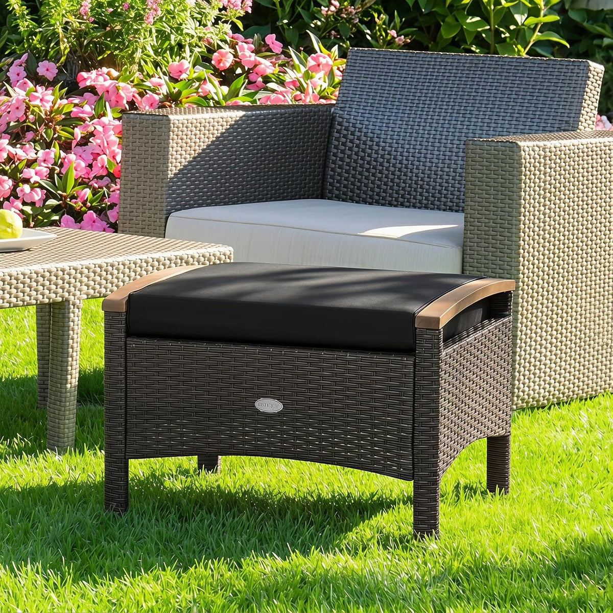 Tangkula 2 Piece Patio Rattan Ottomans