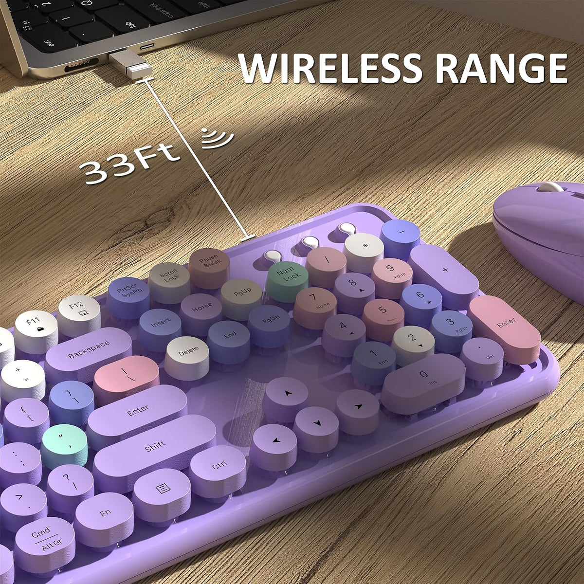 Links9+ Colorful Wireless Keyboard and Mouse Combo (Purple Colorful)
