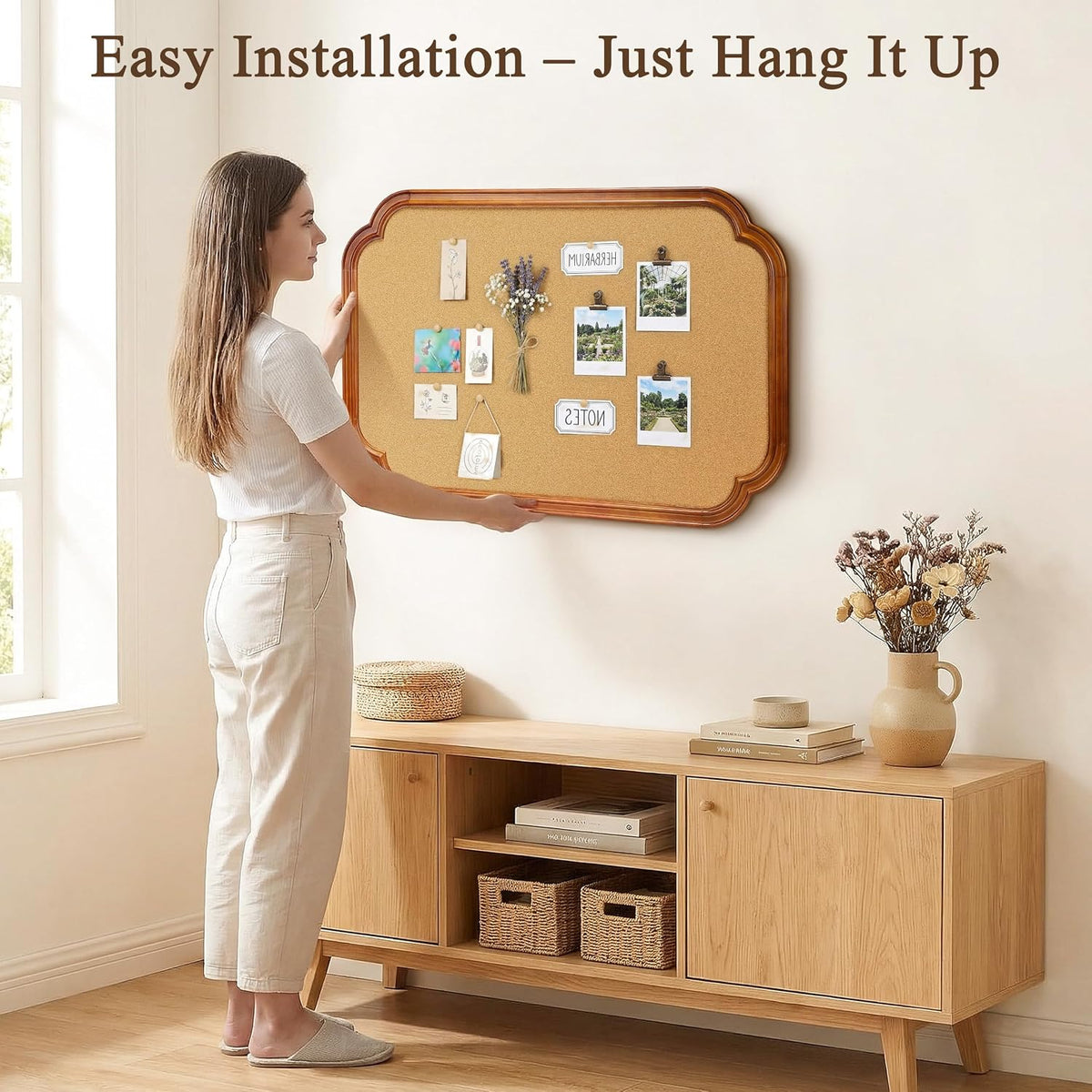 Scalloped Edge Wooden Frame Cork Board 30x20in (75x50CM)
