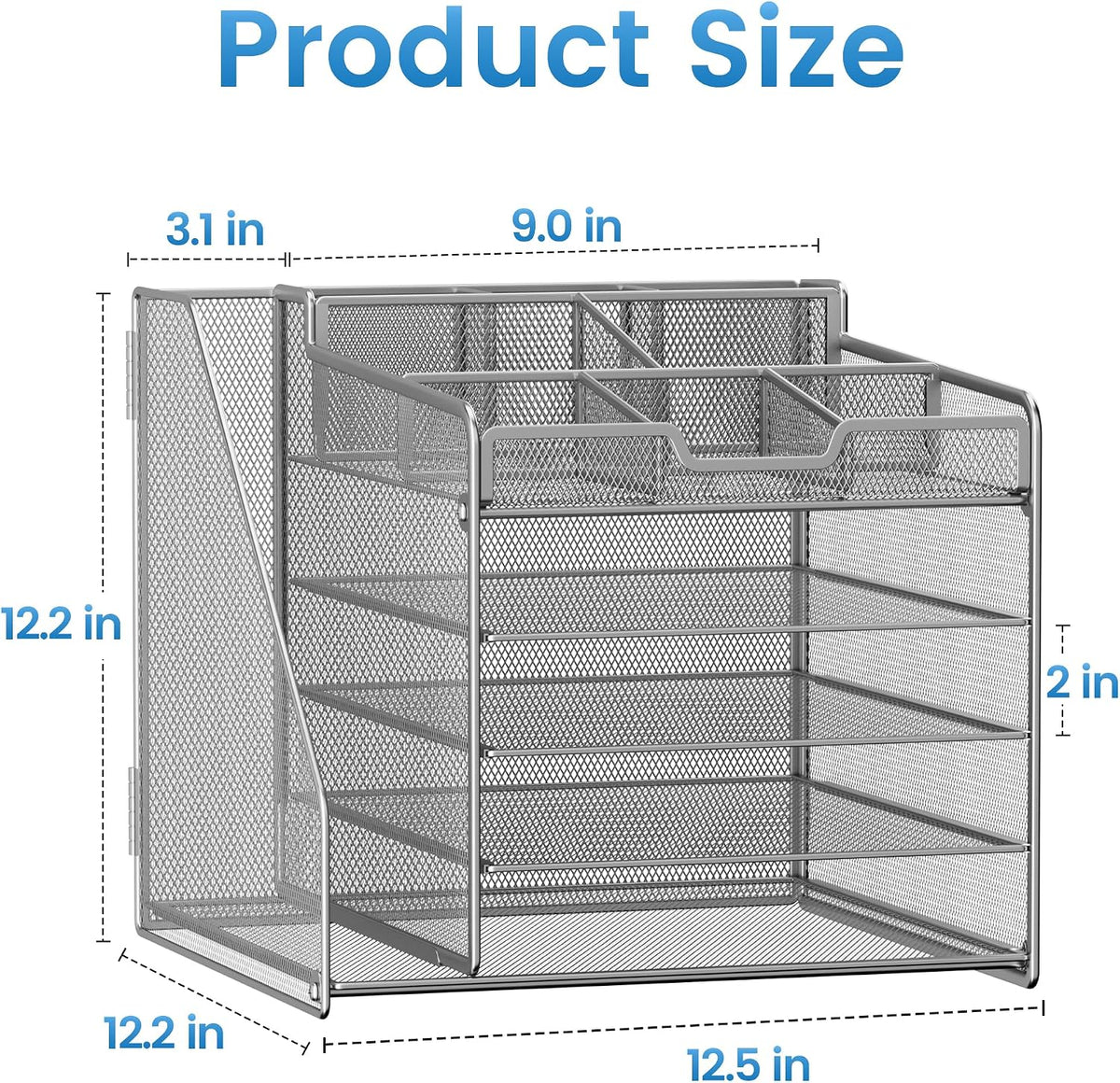 Lavatino 5-Tier Metal Mesh Desk Organizer with File Holder & 7 Customizab...