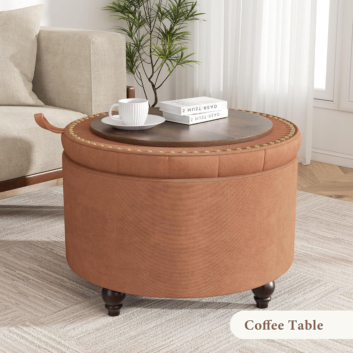 24 Inch Round Storage Ottoman,Modern Tufted Ottomans,Circular Coffee Table wi...
