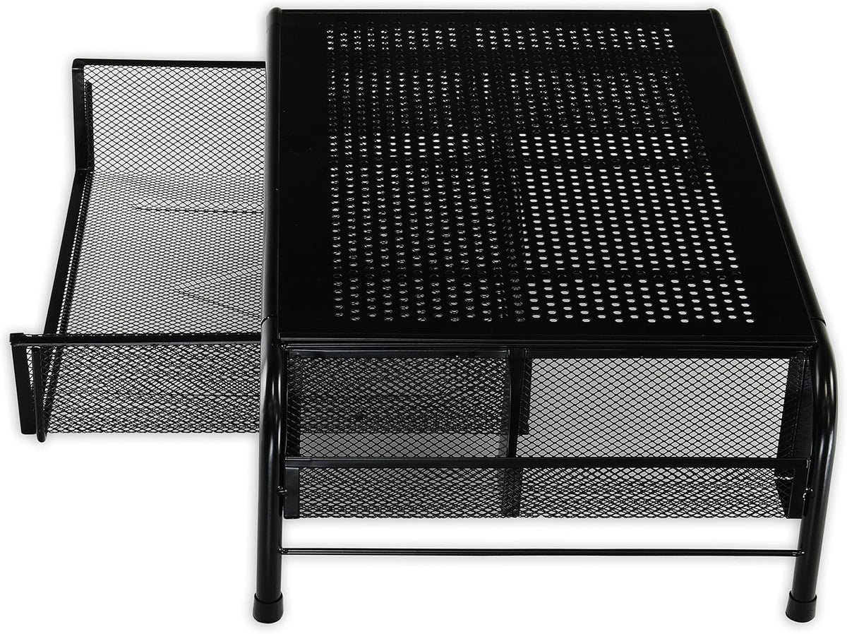 Simple Houseware Metal Desk Monitor Stand Riser w/ Drawer, 2-Pack, Black