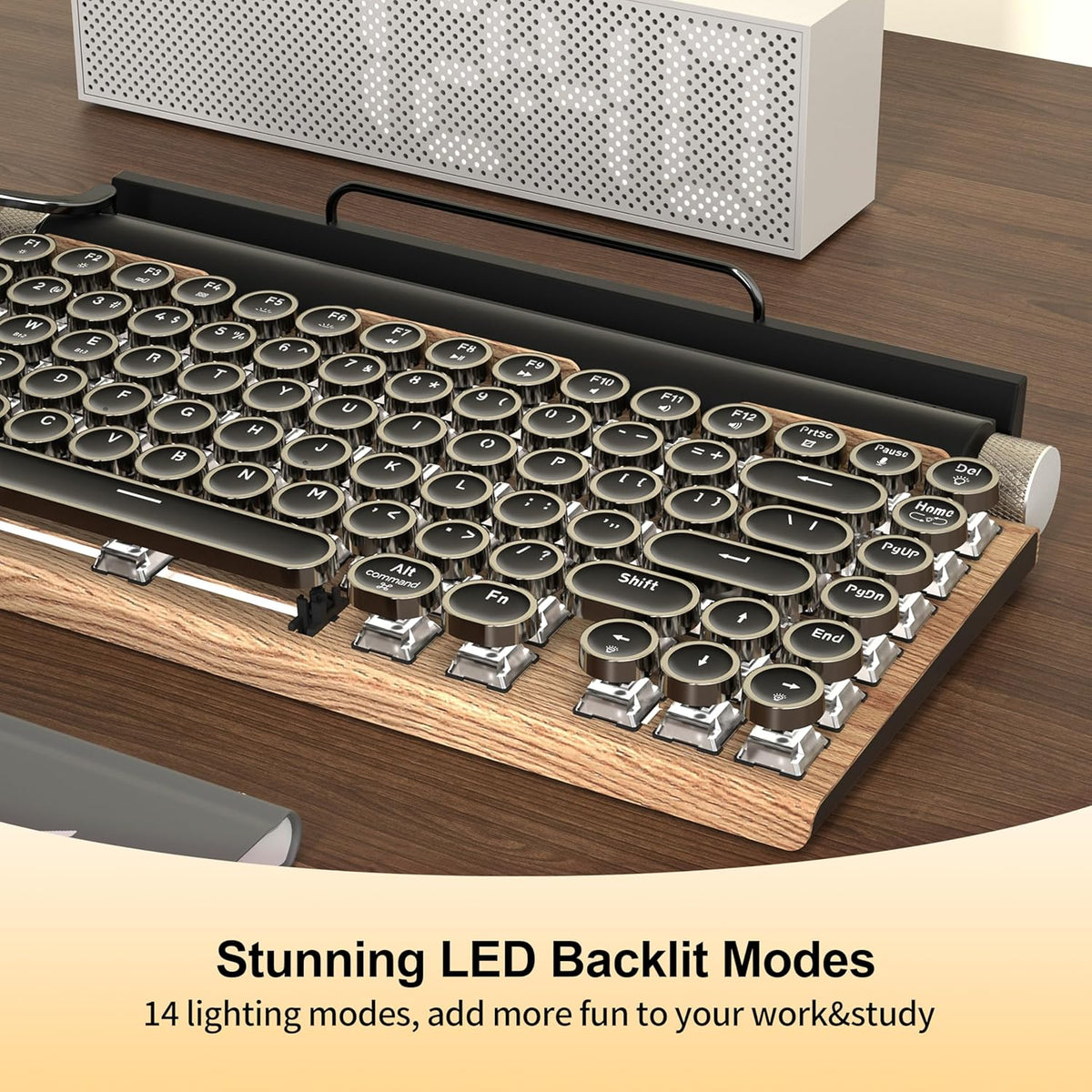 Retro Typewriter Wireless Mechanical Gaming Keyboard, Bluetooth 5.0 Office Co...