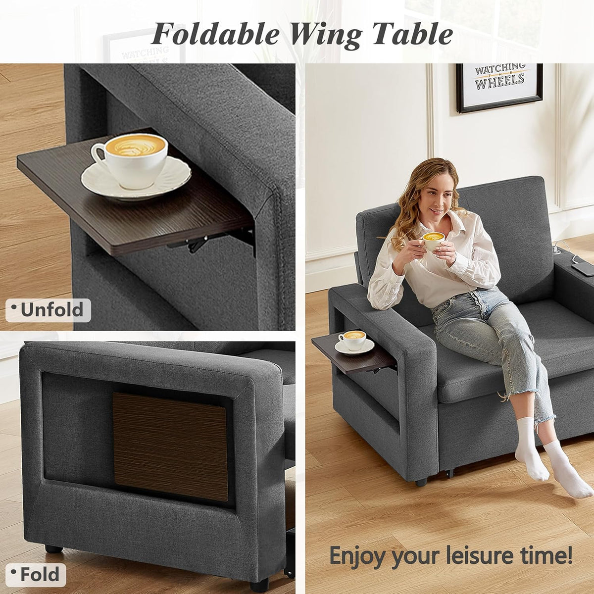 WEUP 42.5" Sleeper Chair Bed, 3-in-1 Convertible Reclining Sofa Chair wi...