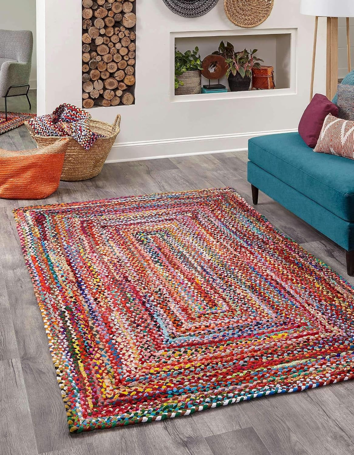 Unique Loom Braided Chindi Collection Area Rug - Layer (8' x 11' Rect...