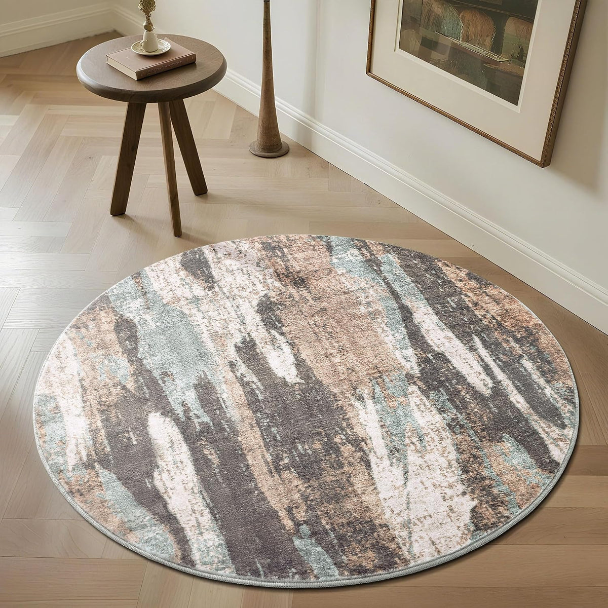 Carvapet Washable 3ft Round Area Rug Dark Brown Circle Carpet