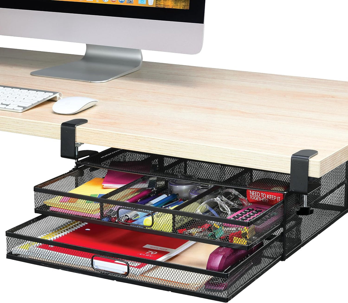 Homeify Under Desk Drawer Organizer Clamp-On, Mesh Metal Drawer Attachment, 2...