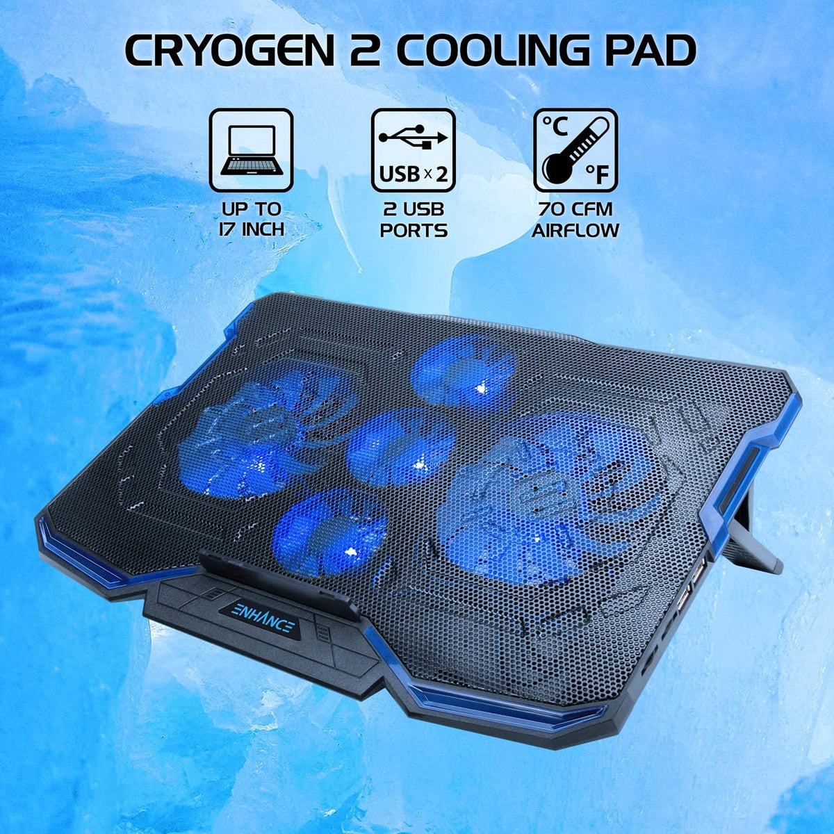 ENHANCE Cryogen Gaming Laptop Cooling Pad - Fits 17 in Computer- Adjustable L...