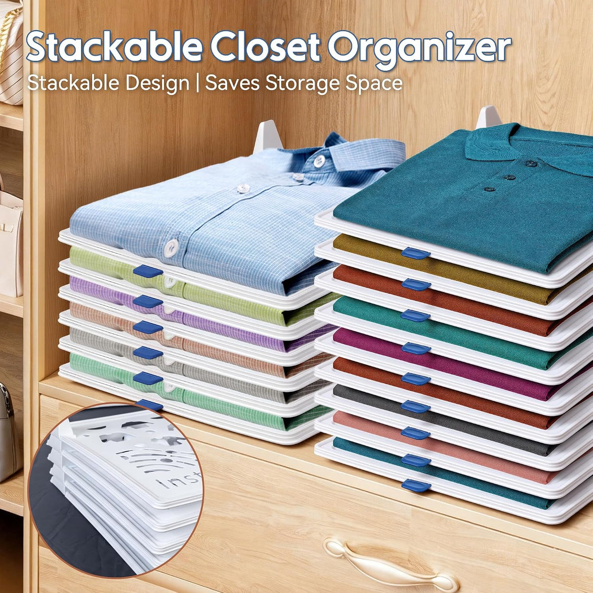 20-Pack Tshirt Organizer for Closet Shelf Stackable Folded Clothes Storage