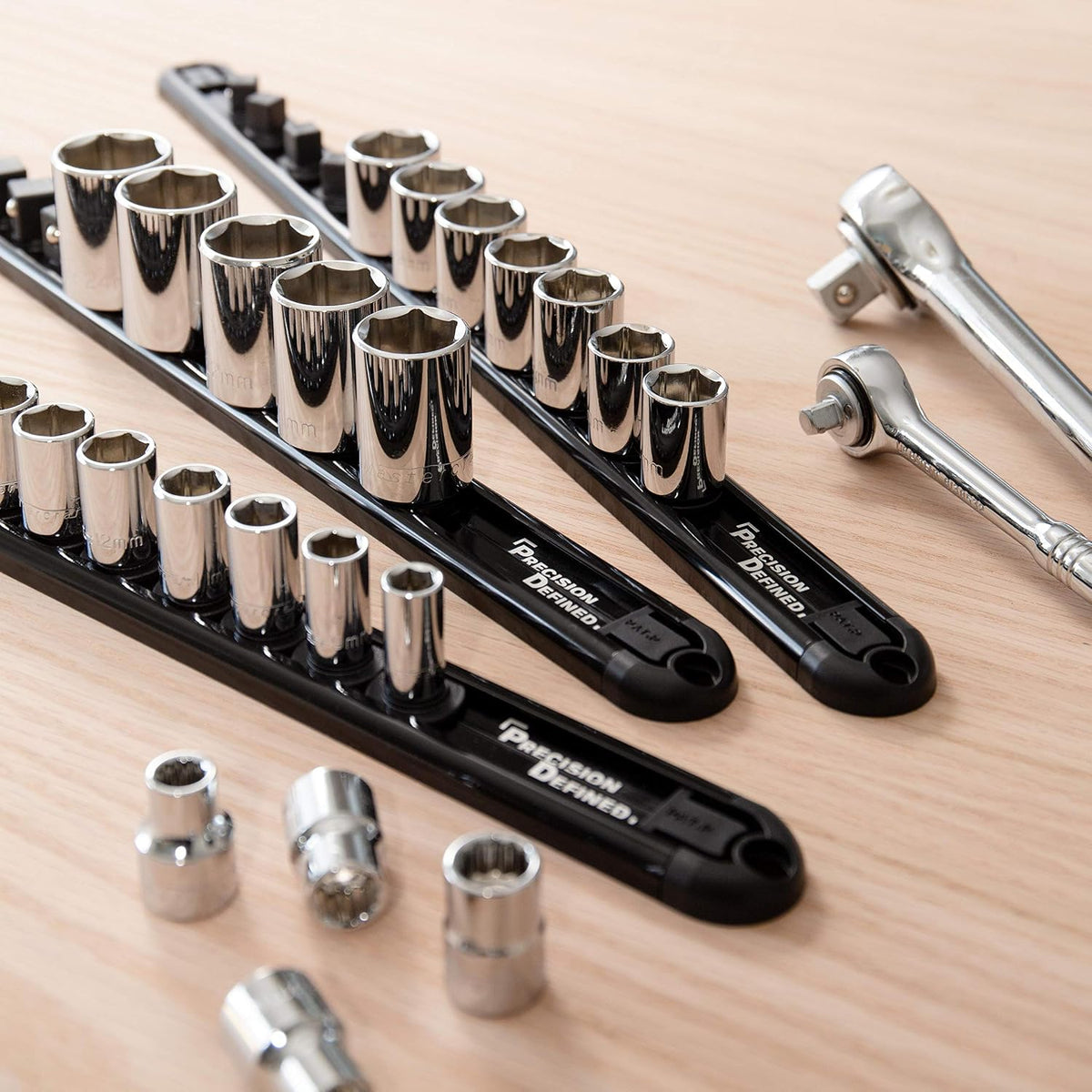 Precision Defined Aluminum Tool Socket Holder 3-Piece Set | Black, 1/4-Inch x...