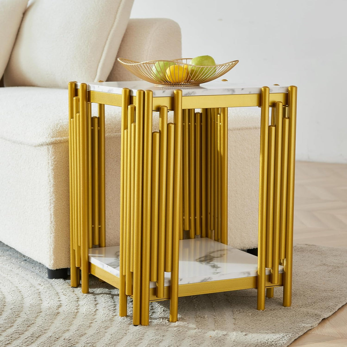 Elegant Faux Marble Coffee Table Set - Modern White Console & End Tables ...