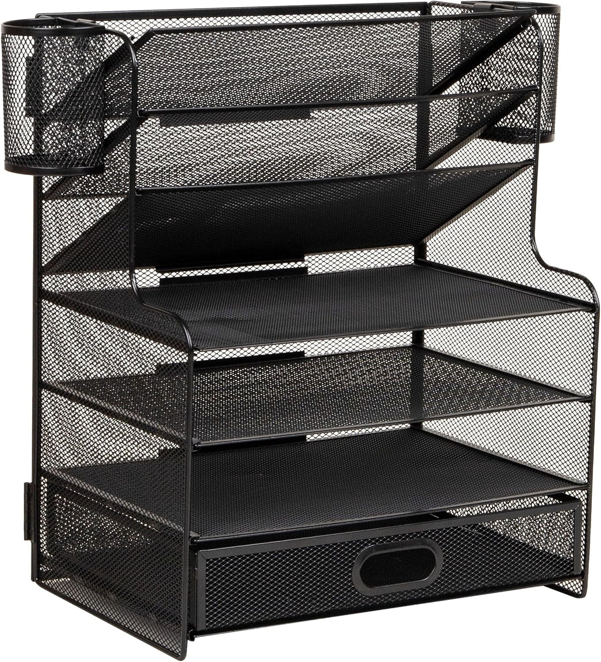 Mind Reader Mesh Desk Organizer, 6 Compartments, 1 Drawer, 2 Pen Cups, Office...