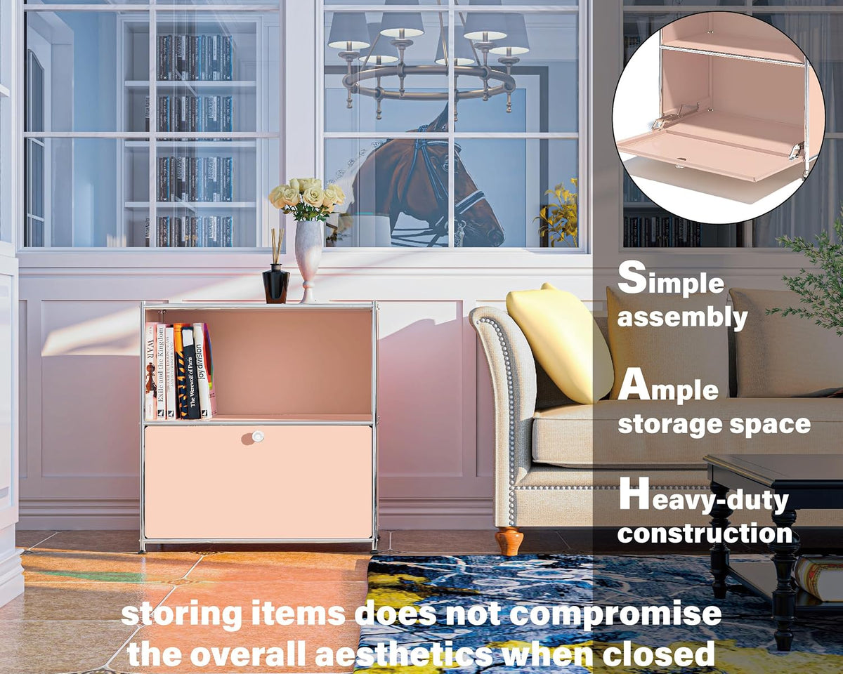 Metal Flip-Top Cabinet, Detachable Wheels, Modern Sideboard H32.5