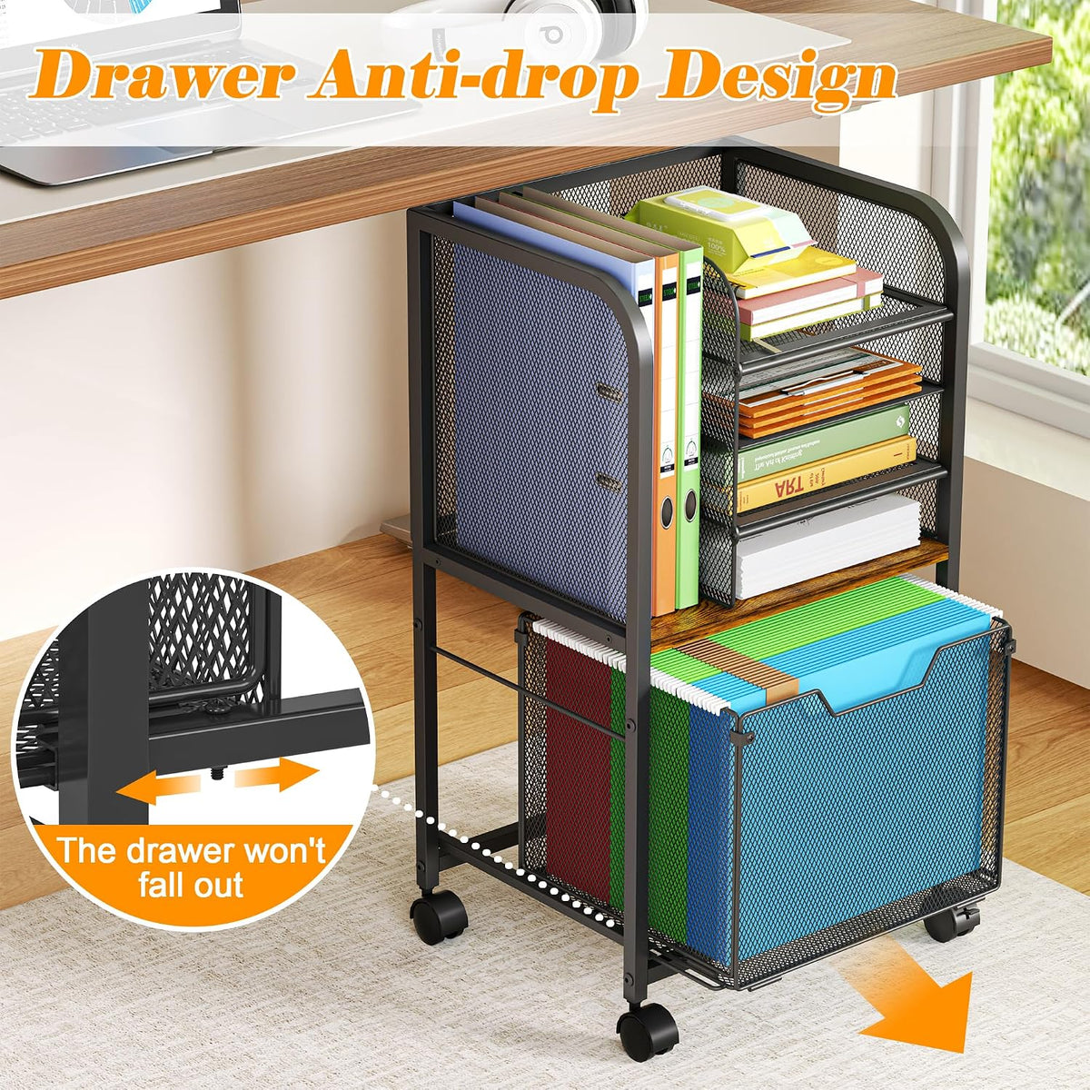 Feyejade 5-Tier Rolling File Cart Cabinet Under Desk Storage Organizer