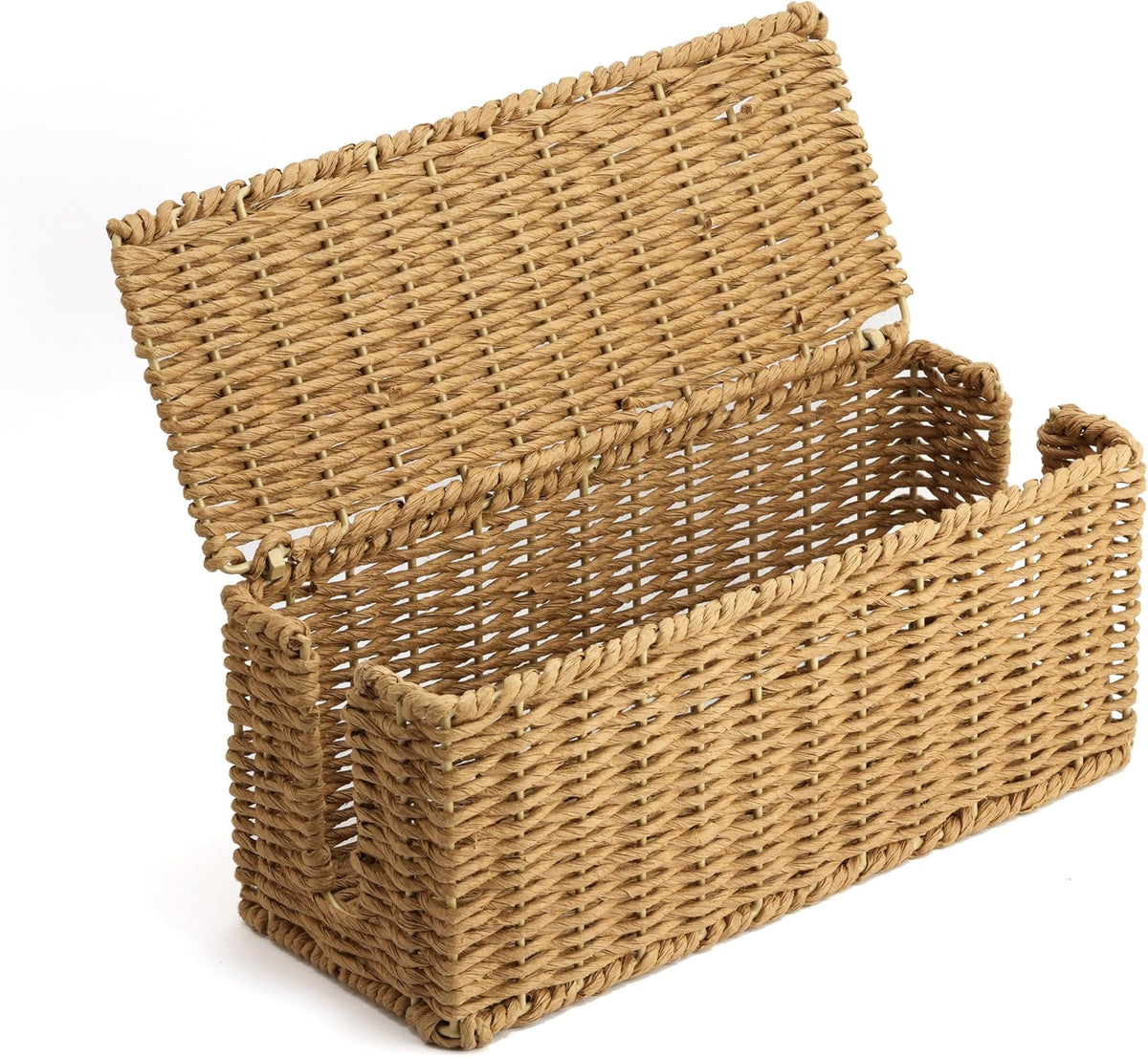 Handwoven Natural Raffia Cable Management Box with Lid – Decorative Cord Orga...