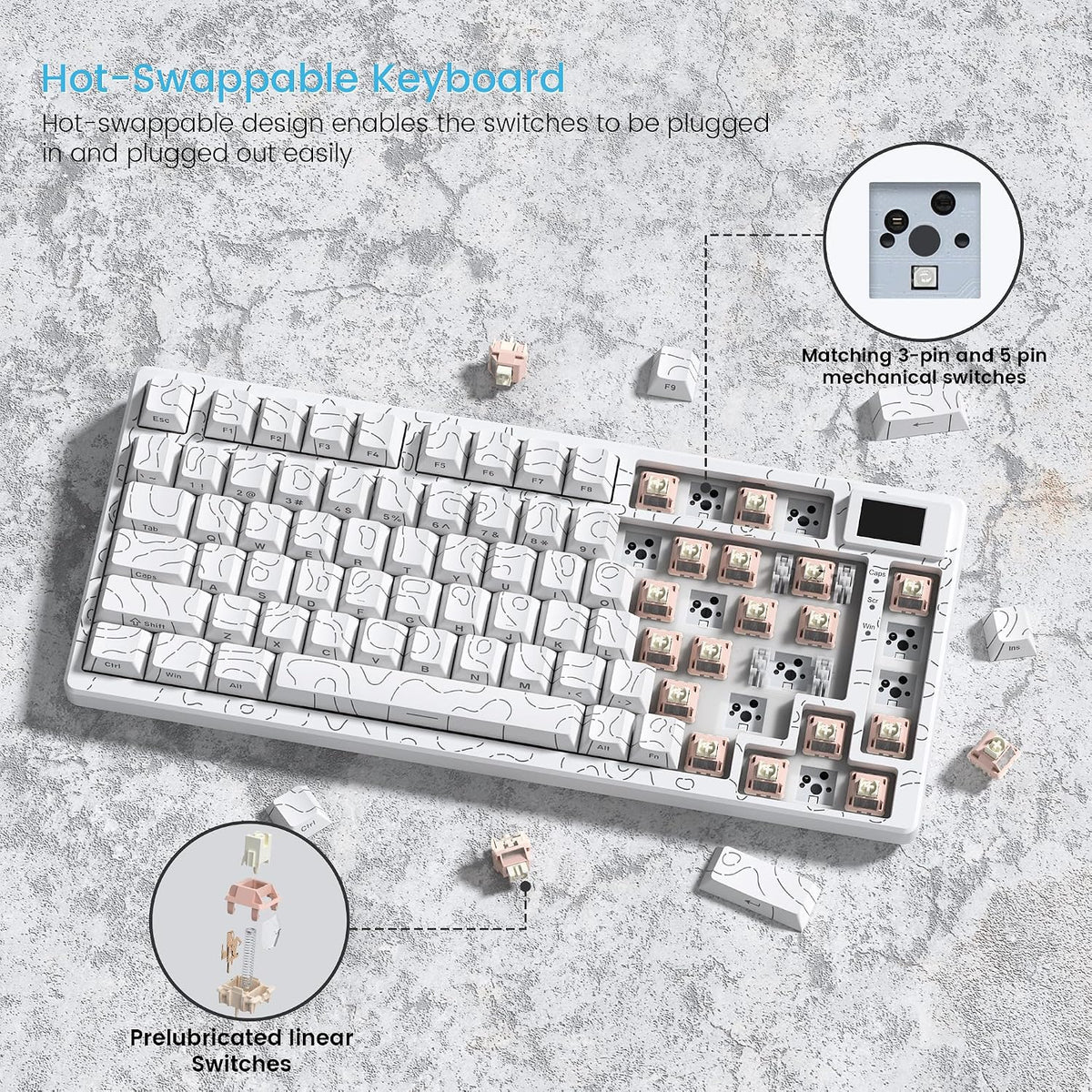 Womier SK80 75% Percent Keyboard Gaming with Color Multimedia Display