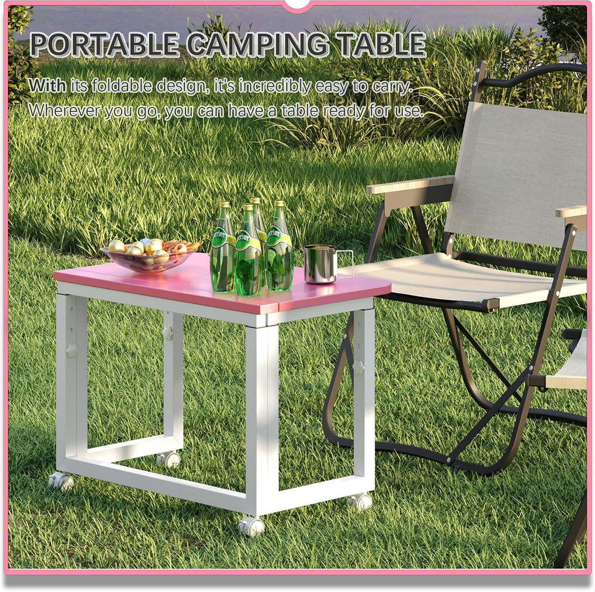 4NM No Tool Assembly 23.6" Small Desk, Folding Portable Desk with Wheels...