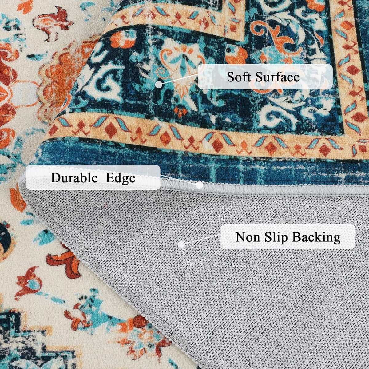 U'Artlines Boho Vintage Area Rug 6x9 Machine Washable Carpet,Orange/Multi