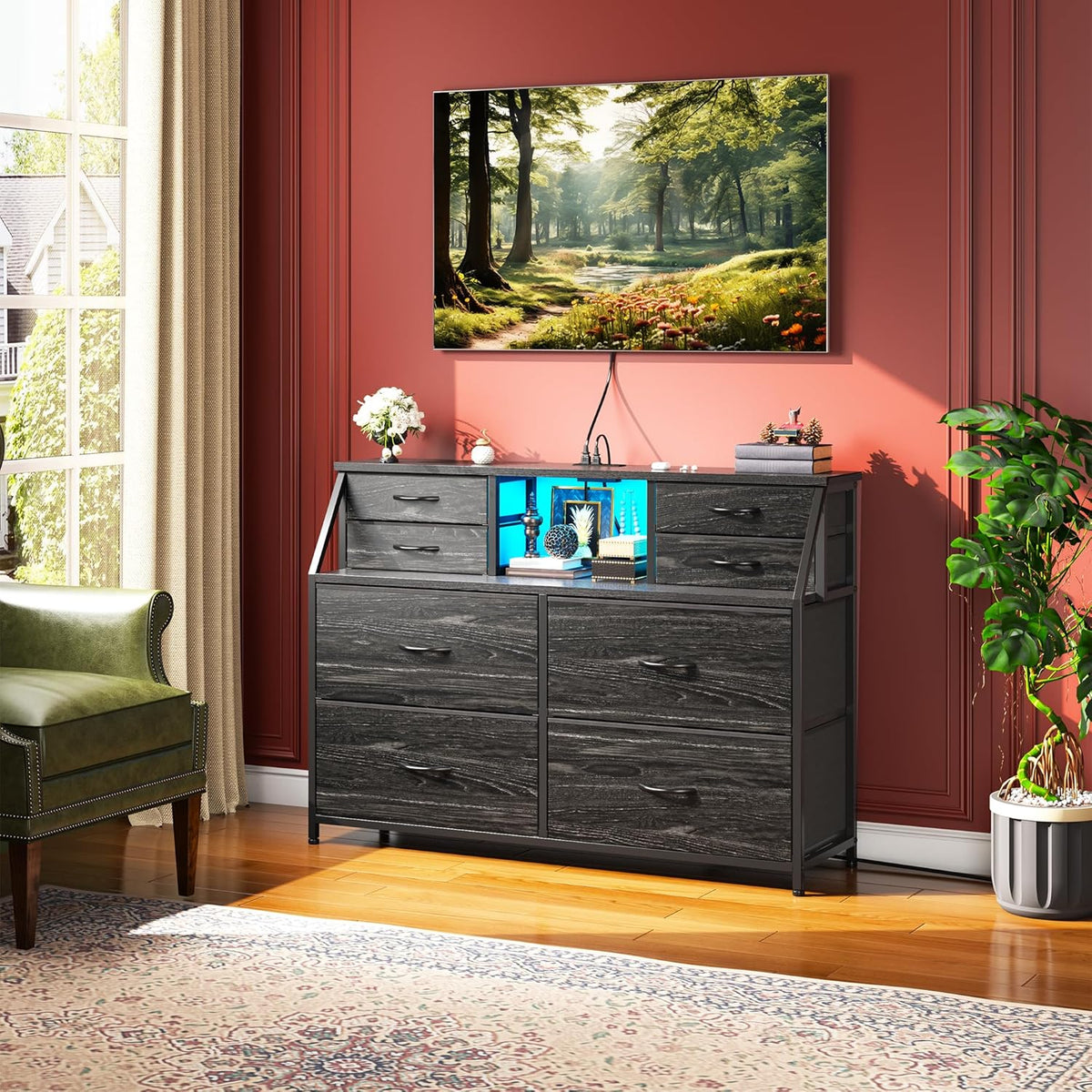 Romorgniz 8-Drawer Dresser with Charging Station & LED, Storage Organizer