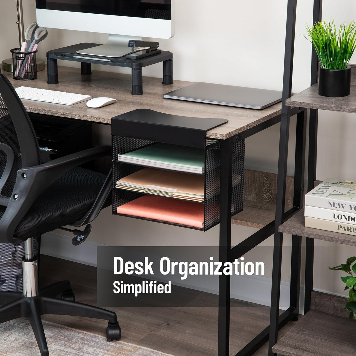 Mind Reader Slide-On Under Desk File Organizer, No Tools Required, Hanging St...