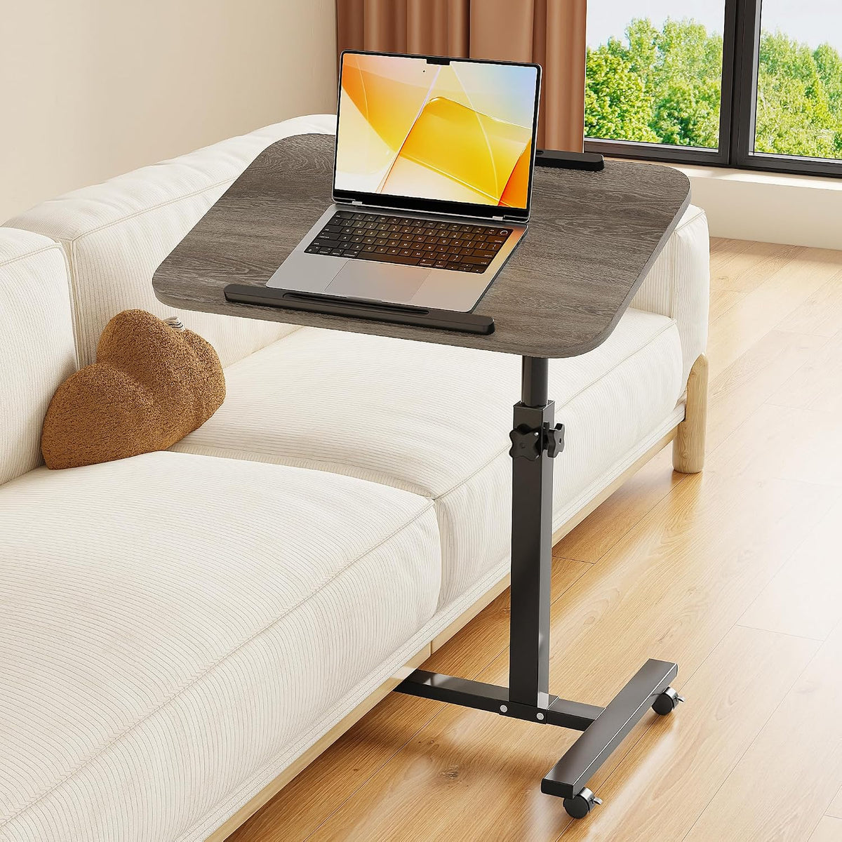 Height-Adjustable Rolling Overbed Laptop Table with Wheels for Bed & Couch