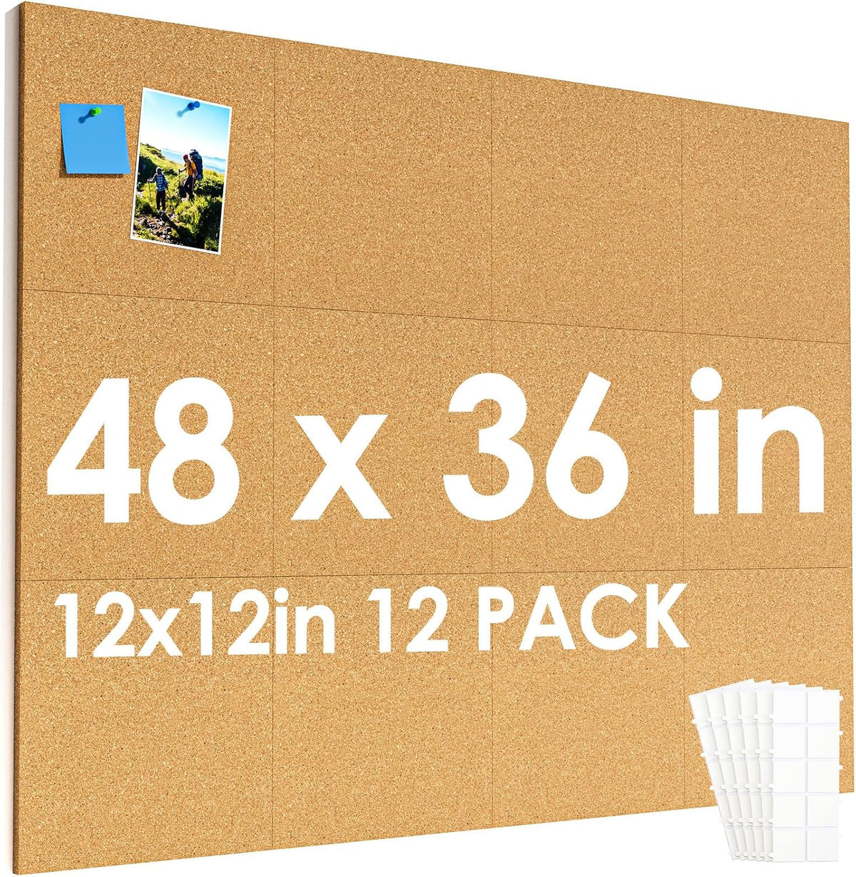 MaxGear 48" x 36" Large Cork Board for Wall, 12 Pack 12" x 12&...
