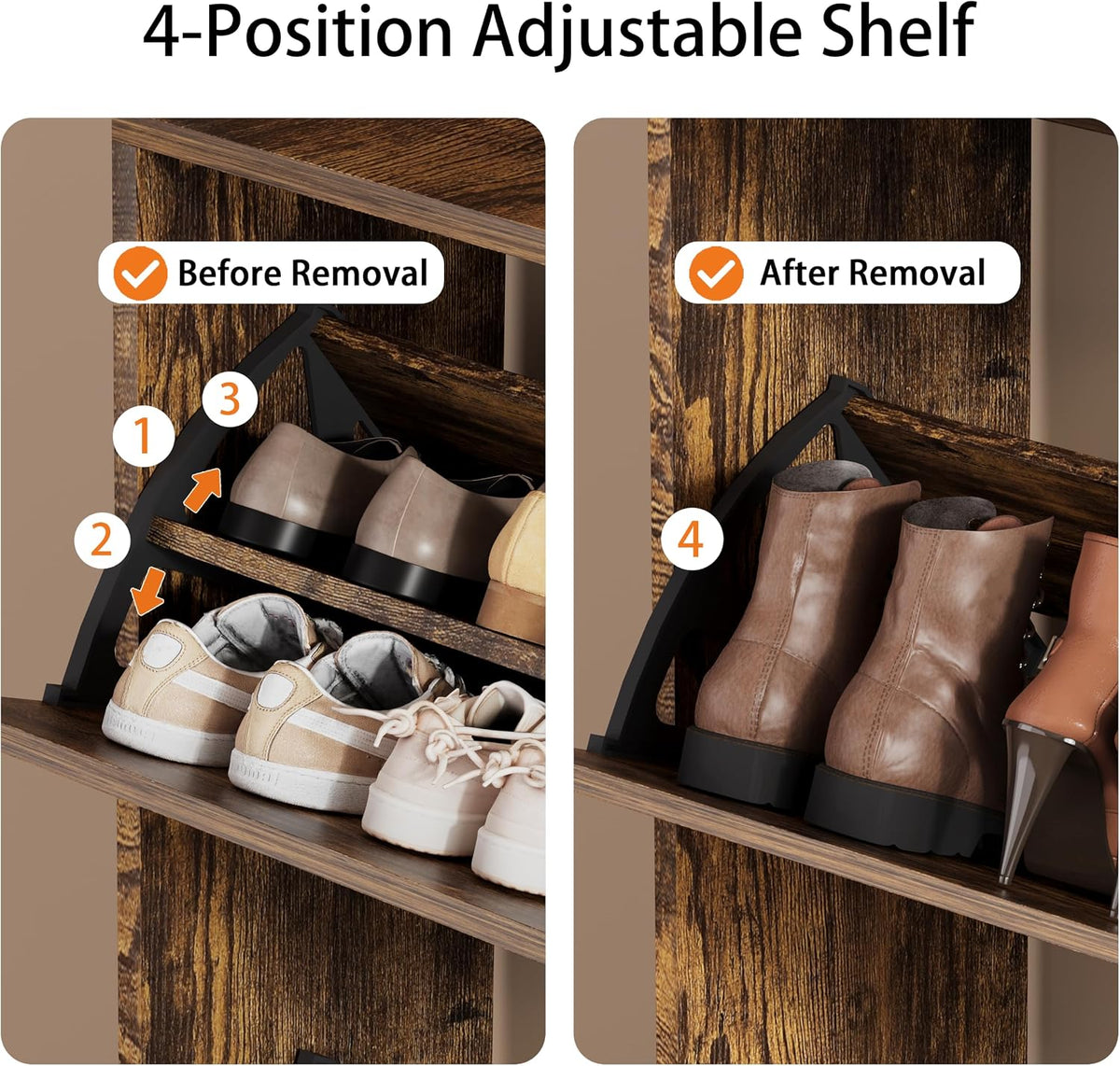 Brown Hidden Shoe Cabinet with 3 Flip Drawers & Coat Rack, Entryway