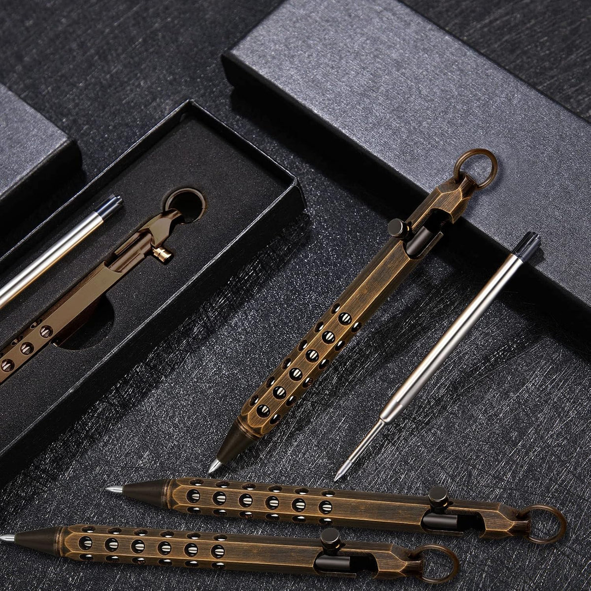Chinco 12 Pcs Bolt Action Pen Sets Gift for Men 4 Hexagon Solid Brass Pens 8 ...