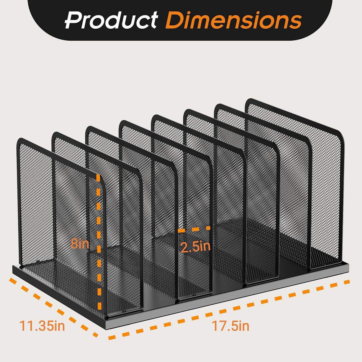 Kuntine.B 7-Section Upright Desk File Organizer Black 2 Pack