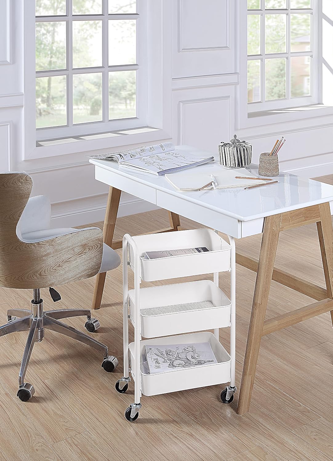 SunnyPoint 3-Tier Delicate Compact Rolling Metal Storage Organizer - Mobile U...