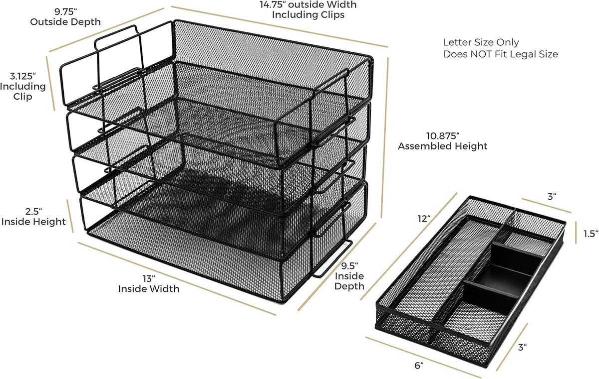 BLU MONACO 4-Tier Stackable Paper Tray for Desk Organization | Black Metal Me...