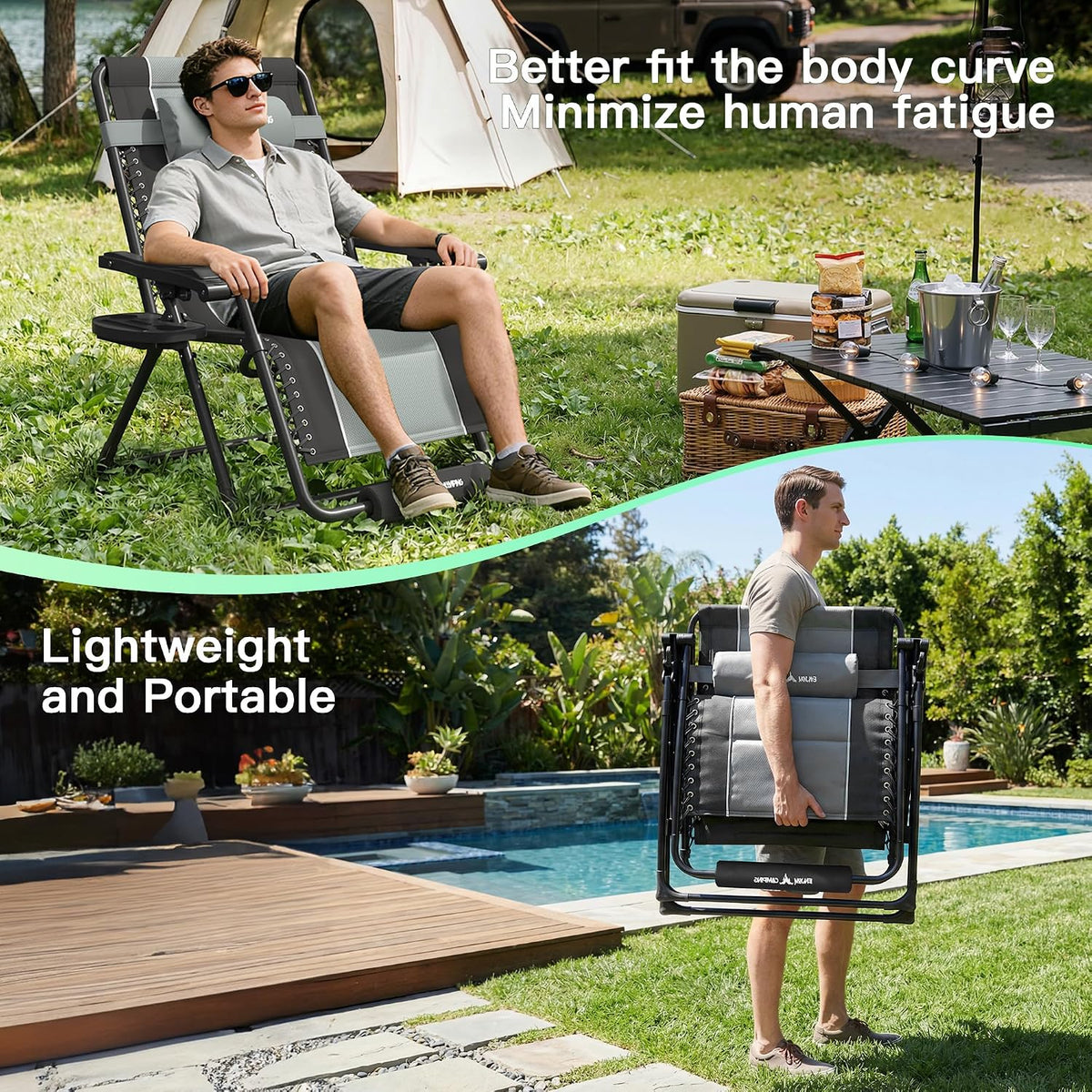 Amopatio XXL Padded Zero Gravity Chairs Foldable Zero Gravity Lounge Chair Ou...