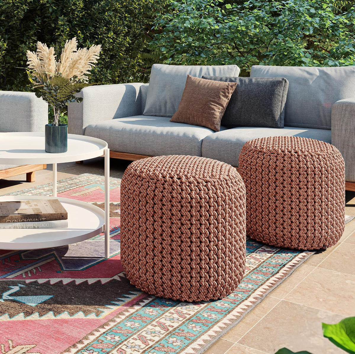 SIMPLIHOME Wynne 18" Wide Round Pouf in Orange PET Polyester