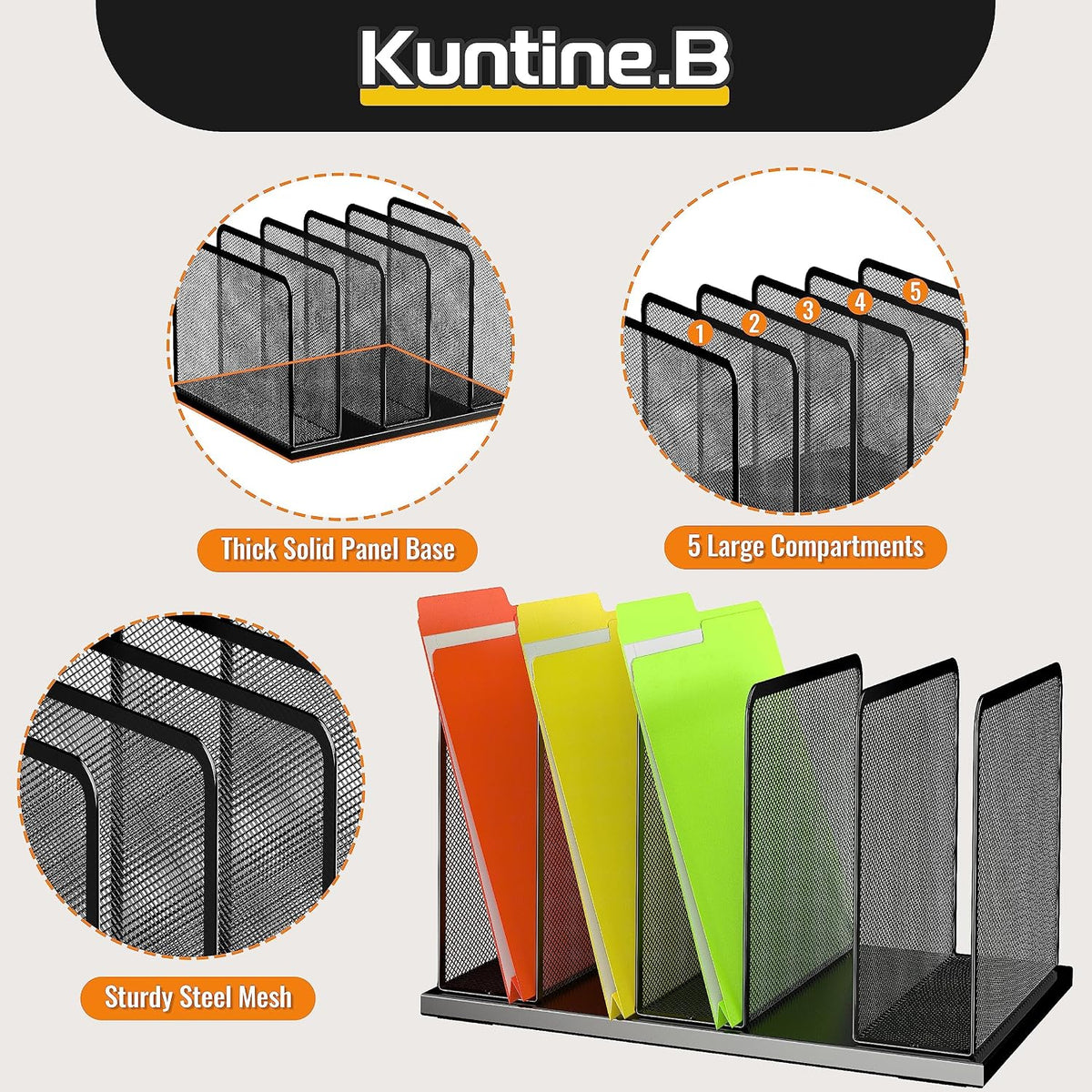 Kuntine.B Desk File Organizer Upright Mesh Desktop Organizer File Sorter Offi...