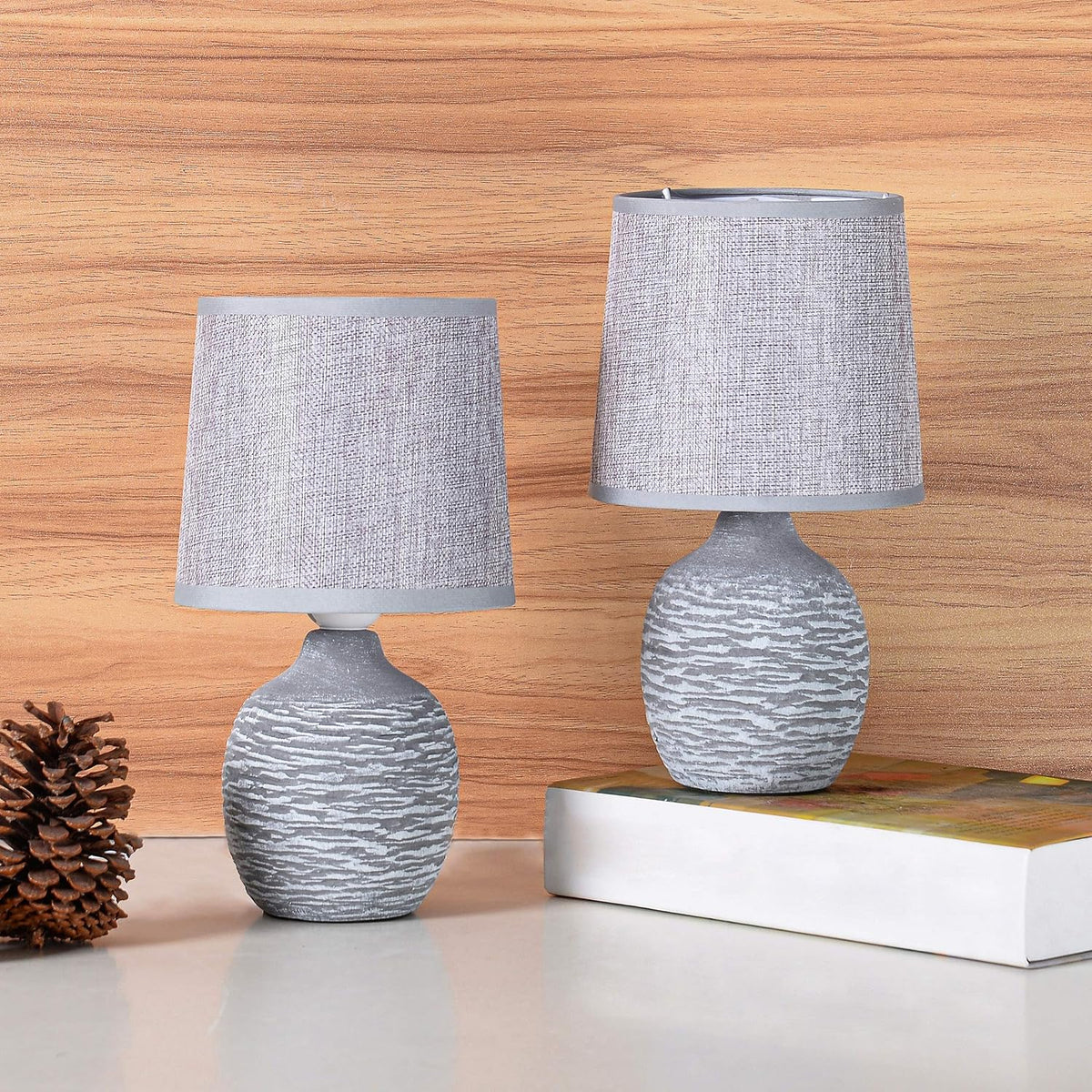 BRUBAKER Small Table or Bedside Lamp - Gray - Ceramic Base in Two-Tone Stone ...