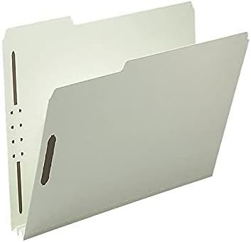 Smead 100% Recycled Pressboard Fastener File Folder, 2 Fasteners, 1/3-Cut Tab, 2" Expansion, Letter Size, Gray/Green, 25 per Box (15004)