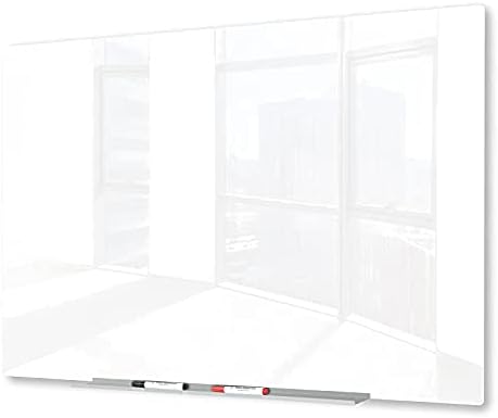 J&J worldwide Magnetic Glass Whiteboard 4' x 3' Ultra White, Large Frameless by JJworldwide