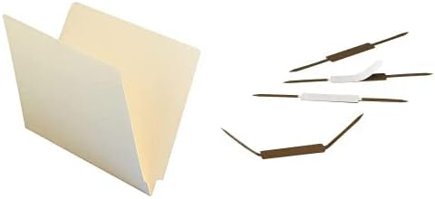 Smead Shelf-Master® End Tab File Folders, 100 Count, Manila, Reinforced Straight-Cut Tabs, Letter Size (24110) and Smead Self-Adhesive Fastener, 2" Capacity, Brown, 100 per Box (68220)