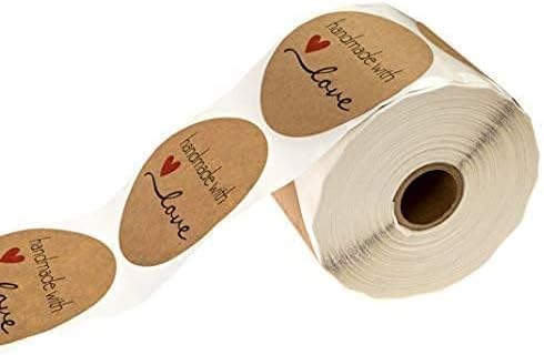 3" Round Brown Kraft Handmade with Love Stickers / 500 Crafting Canning Labels Roll/Homemade Handmade DIY Project Label/Made in The USA