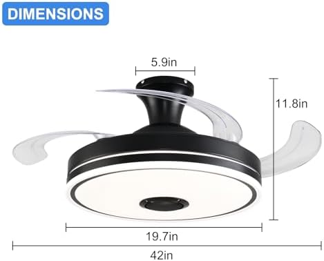 42'' retractable ceiling fan with lights, smart ceiling, close-up detail