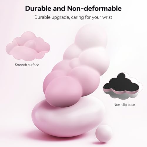 TECKNET Cloud Keyboard Wrist Rest Set, Cloud Wrist Rest with Non-Slip Base, PU Leather Wrist Pad for Keyboard with Ergonomic Memory Foam for Computer Laptop Office Gaming & Pain Relief, Gradient Pink