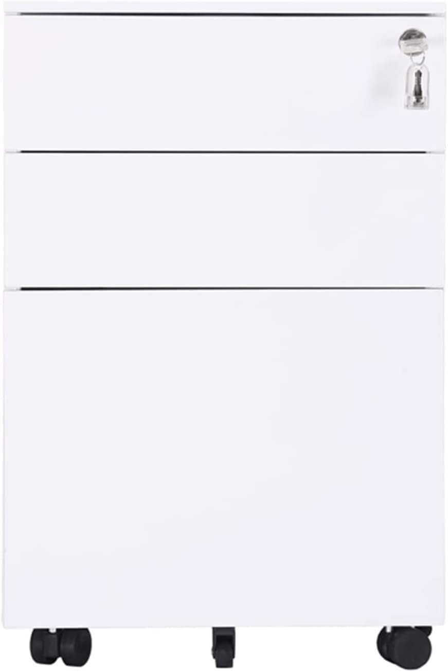 File Cabinet Three Drawers Side Pull Metal File Cabinet White Iron Chest of Drawers for Home Office Furniture 30 * 45 * 60Cm,