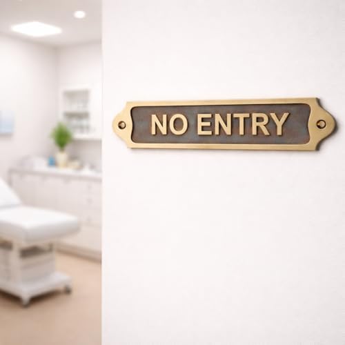 NO ENTRY Antique Vintage Door & Wall Plaque Sign | Classic Engraved Metal Restricted Access Sign with Screws for Home Office Business Areas | 22 x 5 cm | NO ENTRY