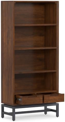 SIMPLIHOME Banting 66" Tall Walnut Veneer 4-Shelf Bookcase