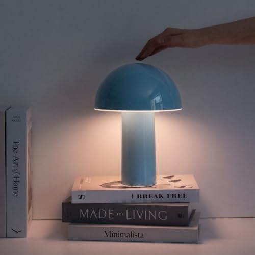 Brightech Celia Small Lamp – 10" Touch-Controlled Mushroom Table Lamp, C...