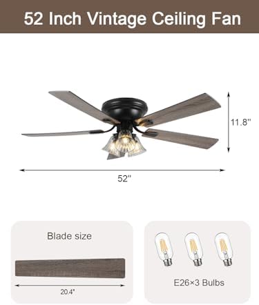 52 inch vintage flush mount ceiling fan with shown in use