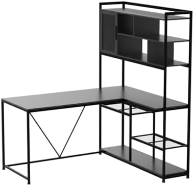 SEDETA L Shaped Computer Desk with Storage Shelves and Bookshelf, Black