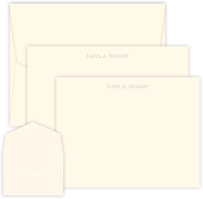 Personalized Embossed Flat Note Cards Set – Custom Blind Embossed Stationery by Unknown